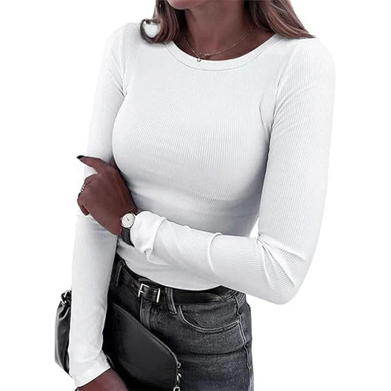 Women's Ribbed Crew Neck Long Sleeve Top
