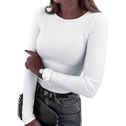 Women's Ribbed Crew Neck Long Sleeve Top