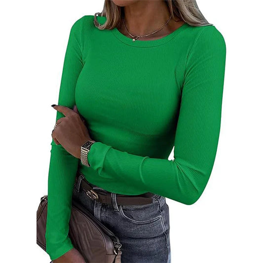 Women's Ribbed Crew Neck Long Sleeve Top