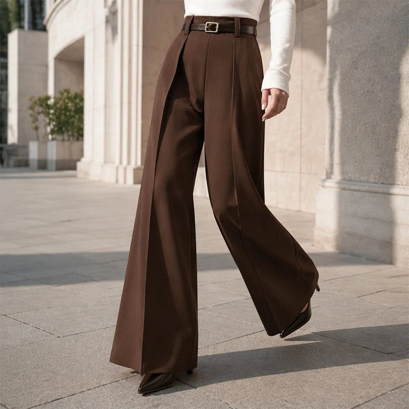 Women's High-Waisted Draped Wide-Leg Trousers