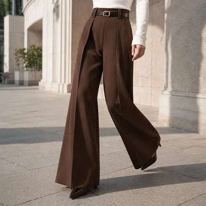 Women's High-Waisted Draped Wide-Leg Trousers