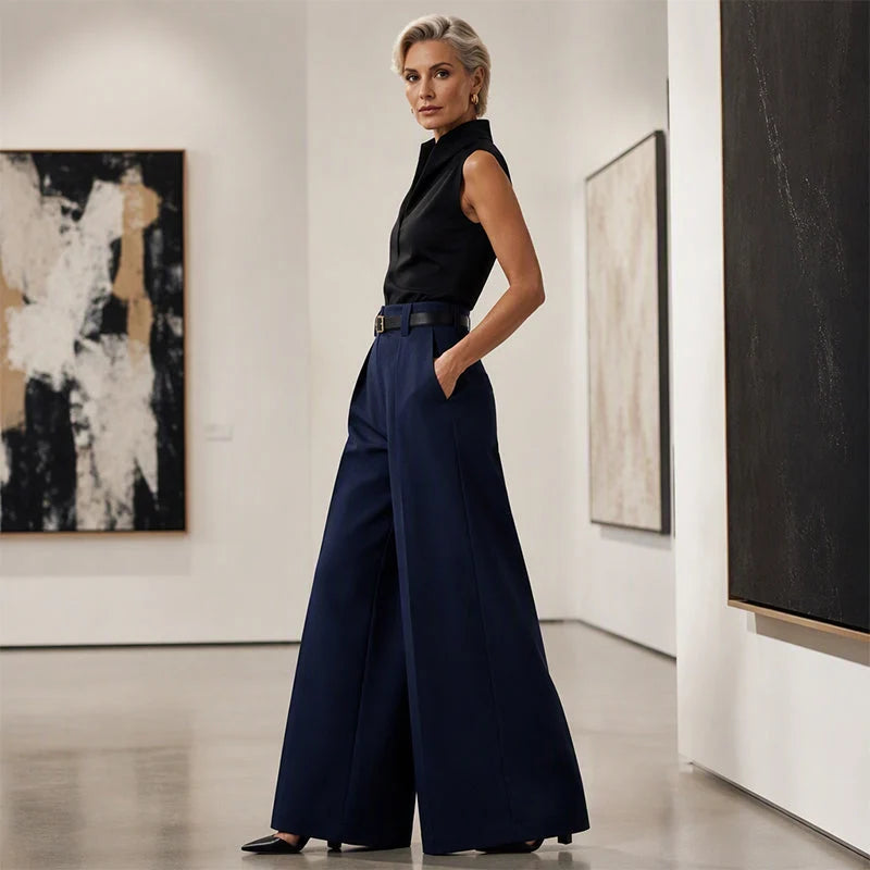 Women's High-Waisted Draped Wide-Leg Trousers