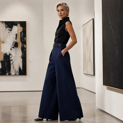Women's High-Waisted Draped Wide-Leg Trousers