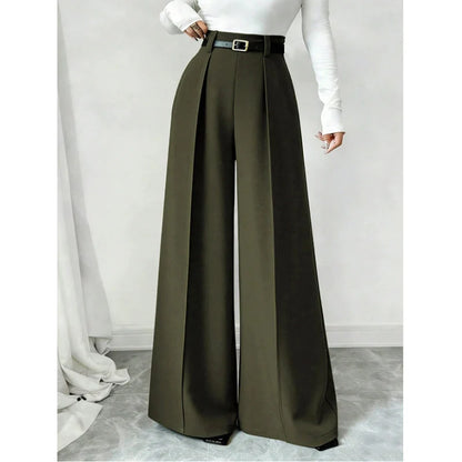 Women's High-Waisted Draped Wide-Leg Trousers