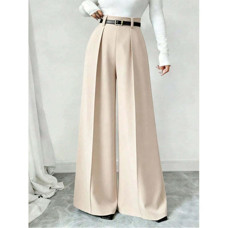 Women's High-Waisted Draped Wide-Leg Trousers