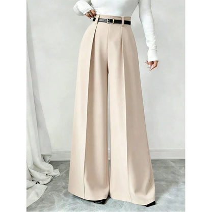 Women's High-Waisted Draped Wide-Leg Trousers