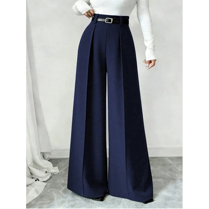 Women's High-Waisted Draped Wide-Leg Trousers