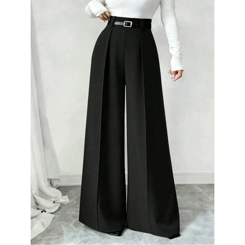 Women's High-Waisted Draped Wide-Leg Trousers