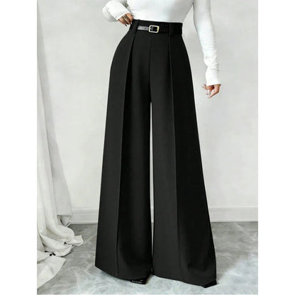 Women's High-Waisted Draped Wide-Leg Trousers