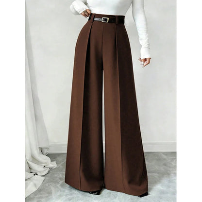 Women's High-Waisted Draped Wide-Leg Trousers