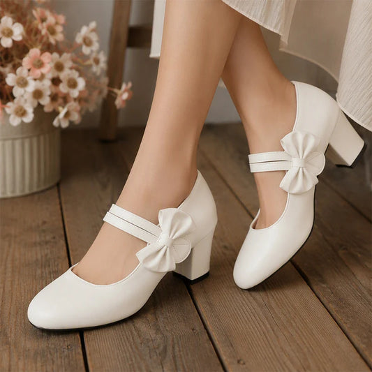 Women's Bow Strap Chunky Heel Mary Jane Shoes