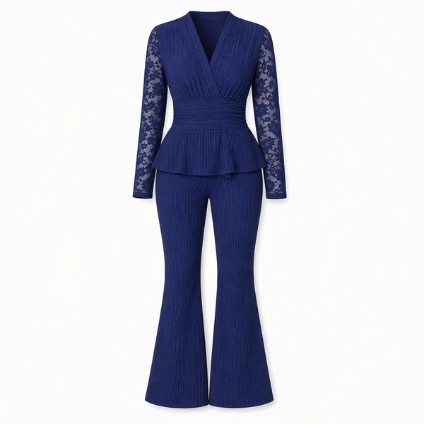 Women's Elegant Lace Sleeve Two-Piece Trouser Set