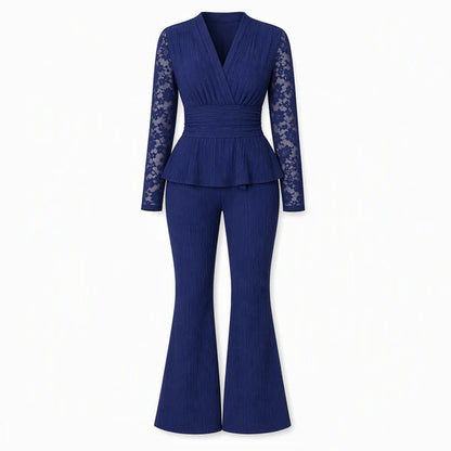 Women's Elegant Lace Sleeve Two-Piece Trouser Set