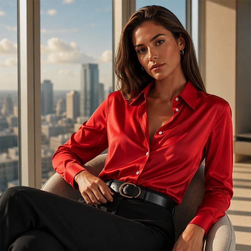 Women's Elegant Satin-Look Button-Up Shirt