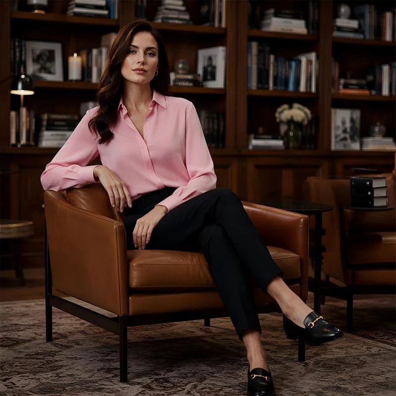 Women's Elegant Satin-Look Button-Up Shirt