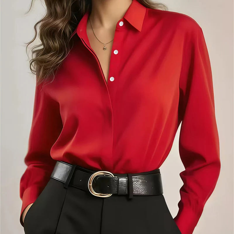 Women's Elegant Satin-Look Button-Up Shirt