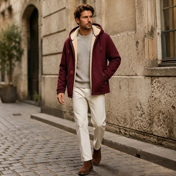 Men's Sherpa-Lined Hooded Winter Jacket