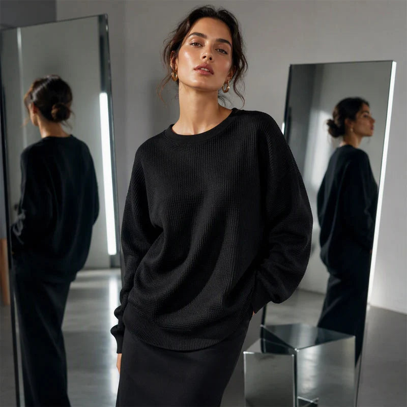 Women's Relaxed Waffle Knit Crew Neck Top