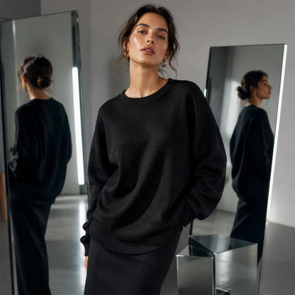 Women's Relaxed Waffle Knit Crew Neck Top