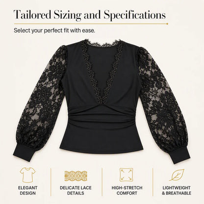 Women's Deep V-Neck Lace Sleeve Top
