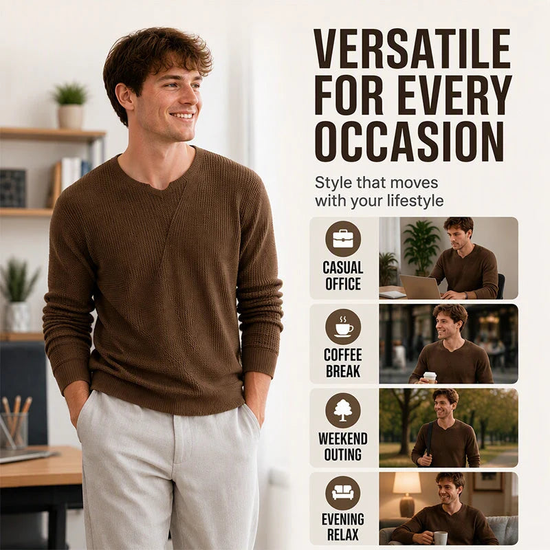 Men's Textured V-Neck Knit Jumper