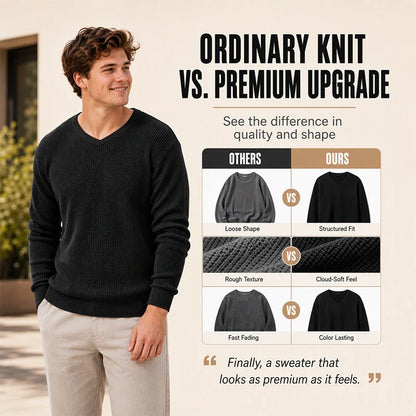 Men's Textured V-Neck Knit Jumper