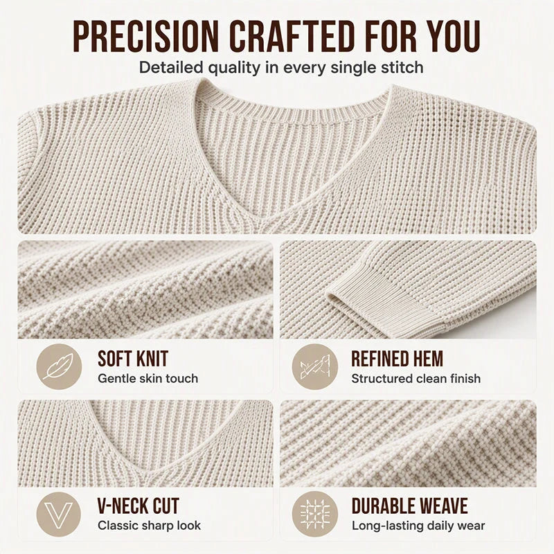 Men's Textured V-Neck Knit Jumper