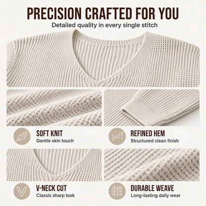 Men's Textured V-Neck Knit Jumper