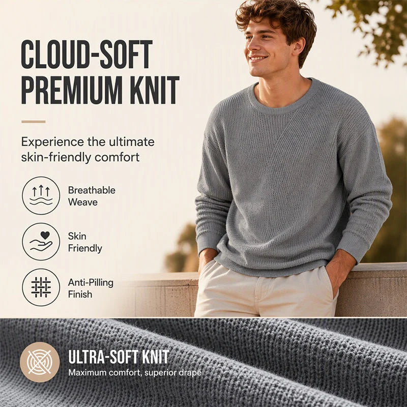 Men's Textured V-Neck Knit Jumper