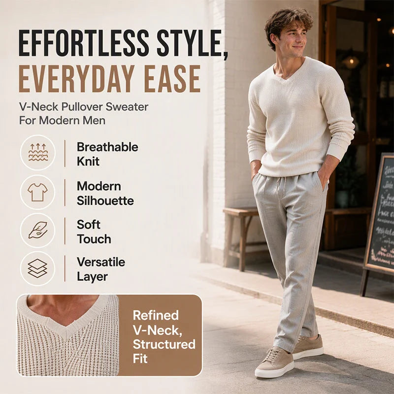 Men's Textured V-Neck Knit Jumper