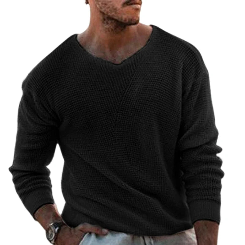 Men's Textured V-Neck Knit Jumper