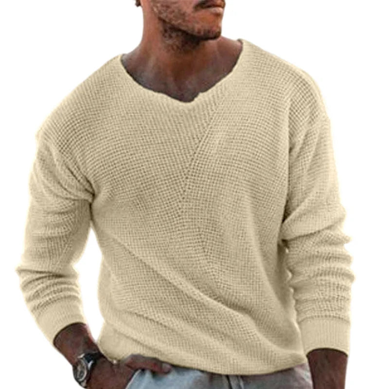 Men's Textured V-Neck Knit Jumper