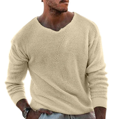Men's Textured V-Neck Knit Jumper