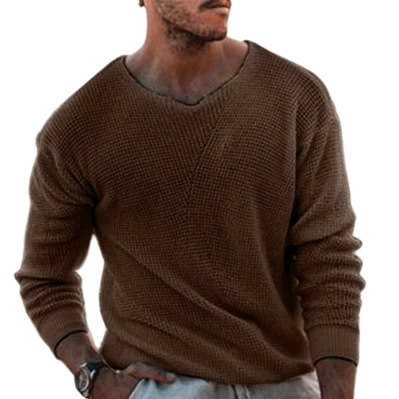 Men's Textured V-Neck Knit Jumper