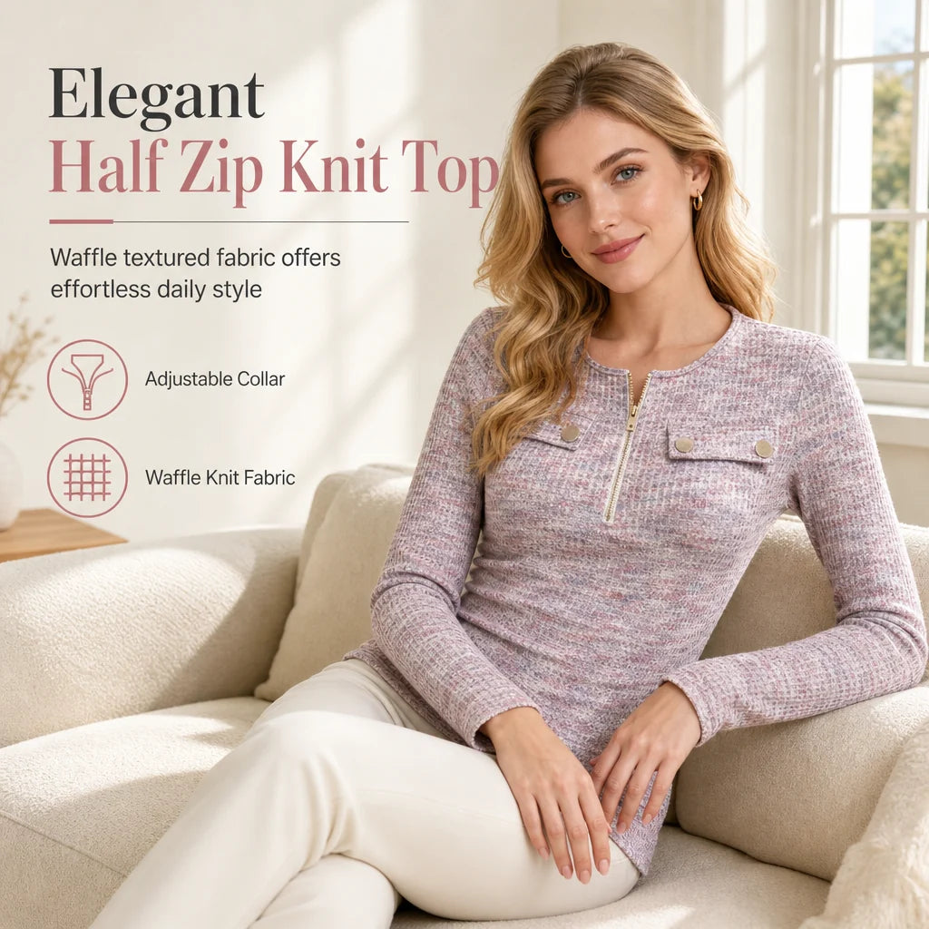 Women's Waffle Knit Half-Zip Top