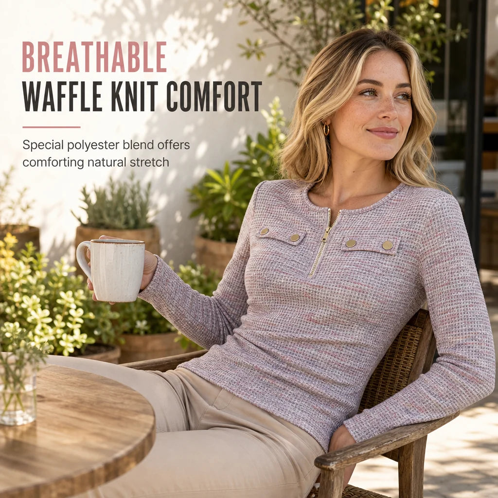 Women's Waffle Knit Half-Zip Top