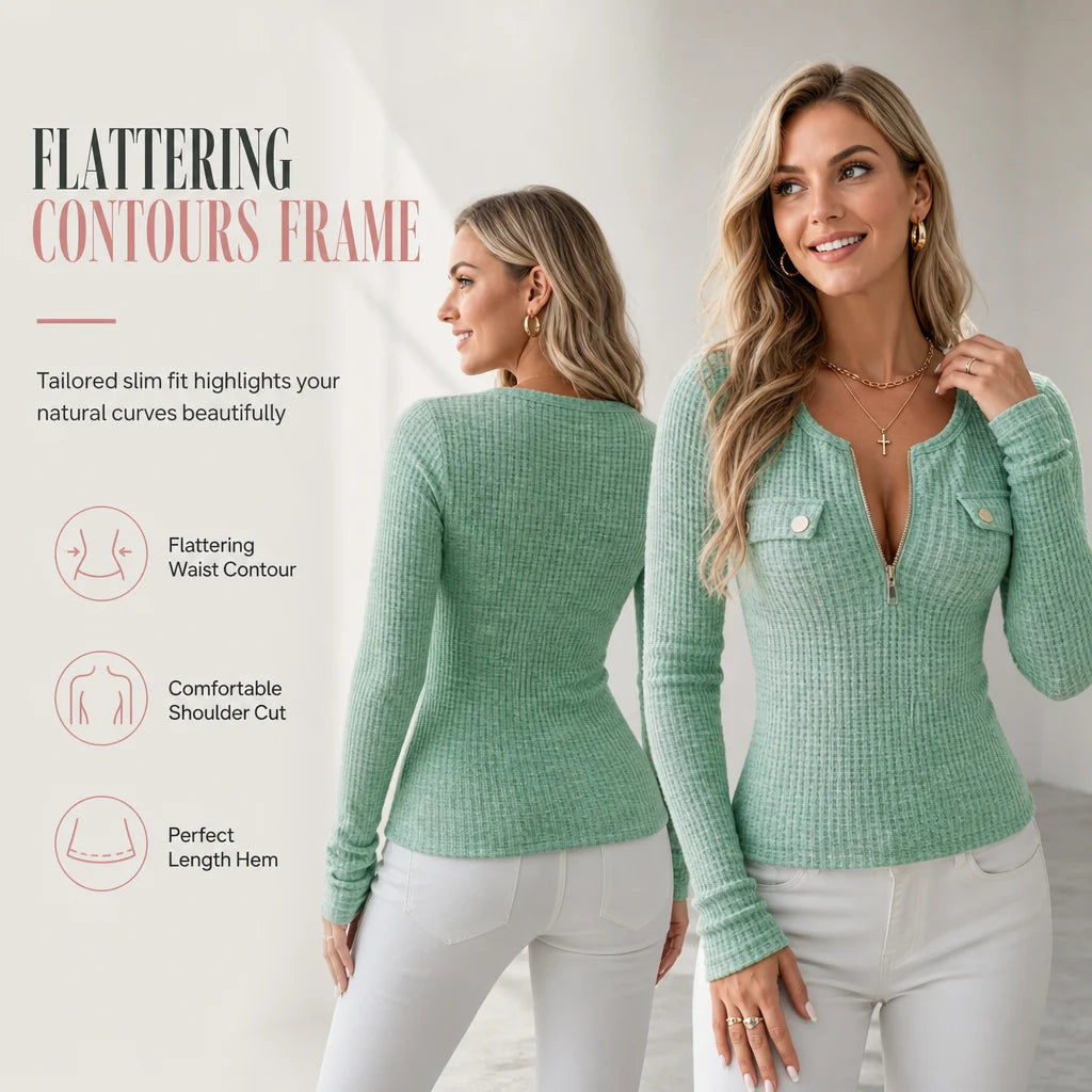 Women's Waffle Knit Half-Zip Top