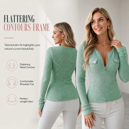 Women's Waffle Knit Half-Zip Top