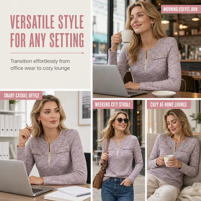 Women's Waffle Knit Half-Zip Top