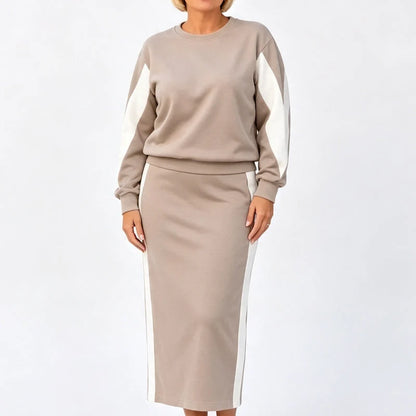Women's Contrast Panel Sweatshirt & Midi Skirt Set
