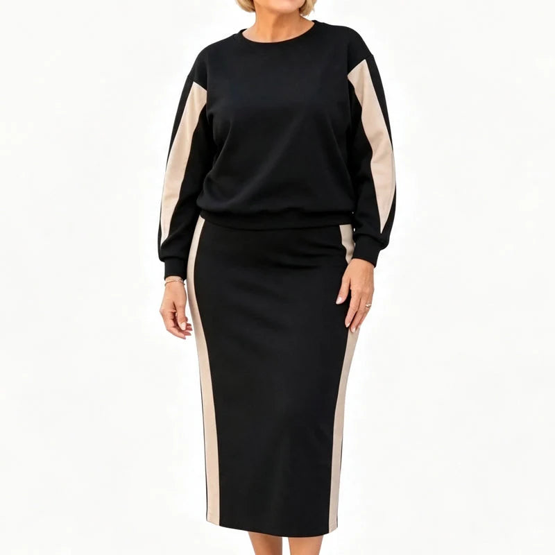 Women's Contrast Panel Sweatshirt & Midi Skirt Set