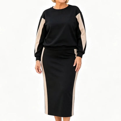 Women's Contrast Panel Sweatshirt & Midi Skirt Set