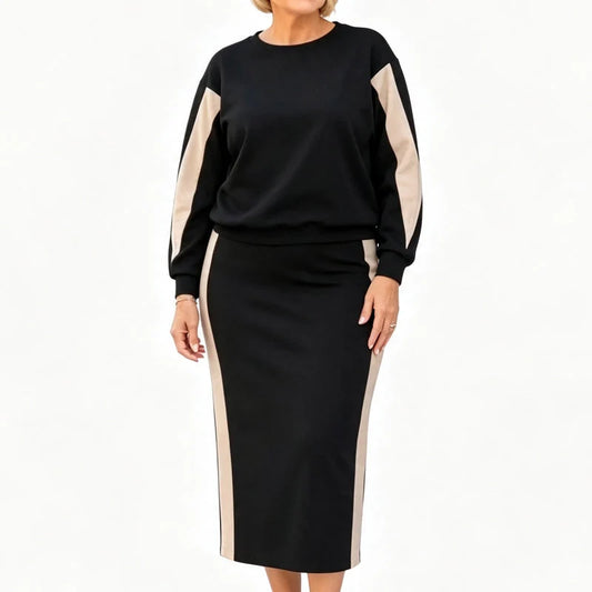 Women's Contrast Panel Sweatshirt & Midi Skirt Set