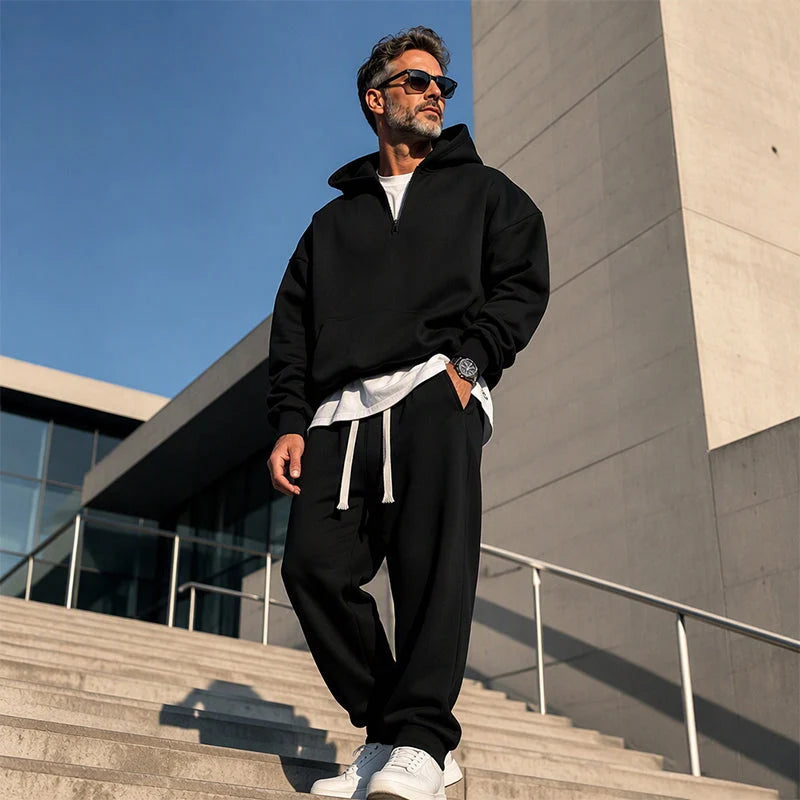Men's Relaxed Half-Zip Hoodie & Joggers Set