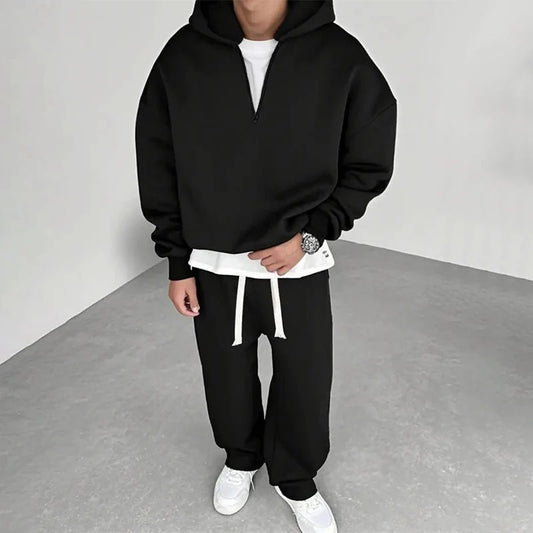 Men's Relaxed Half-Zip Hoodie & Joggers Set