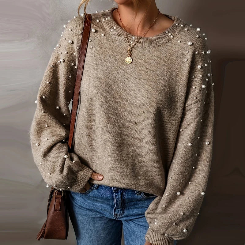 Women's Pearl-Embellished Knitted Jumper