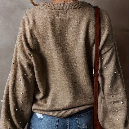 Women's Pearl-Embellished Knitted Jumper
