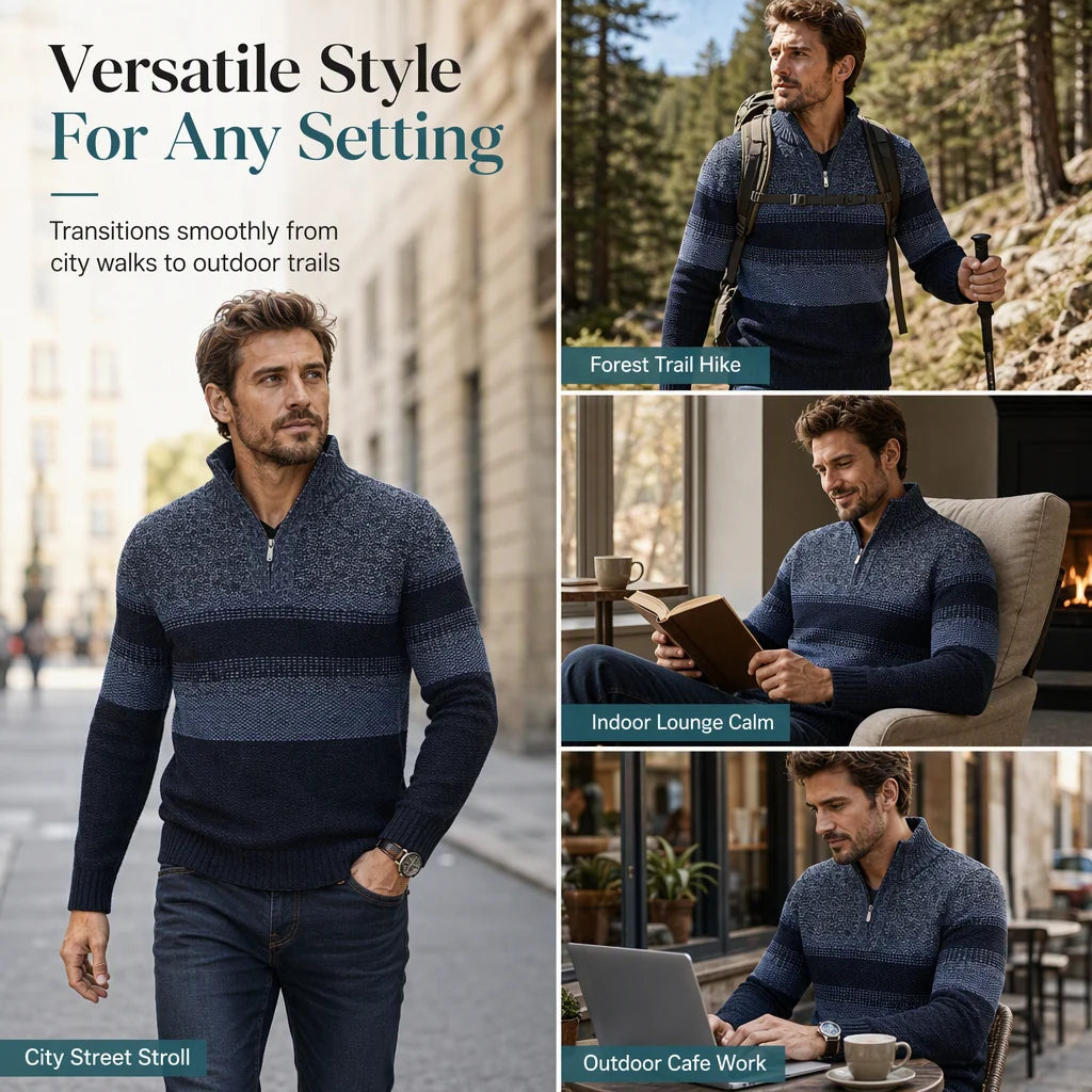 Men's Fleece-Lined Quarter-Zip Knit Jumper