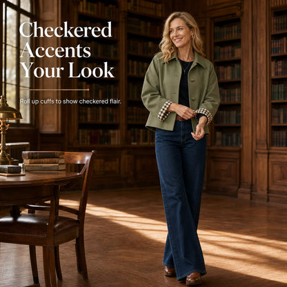 Women's Check-Lined Button-Up Jacket
