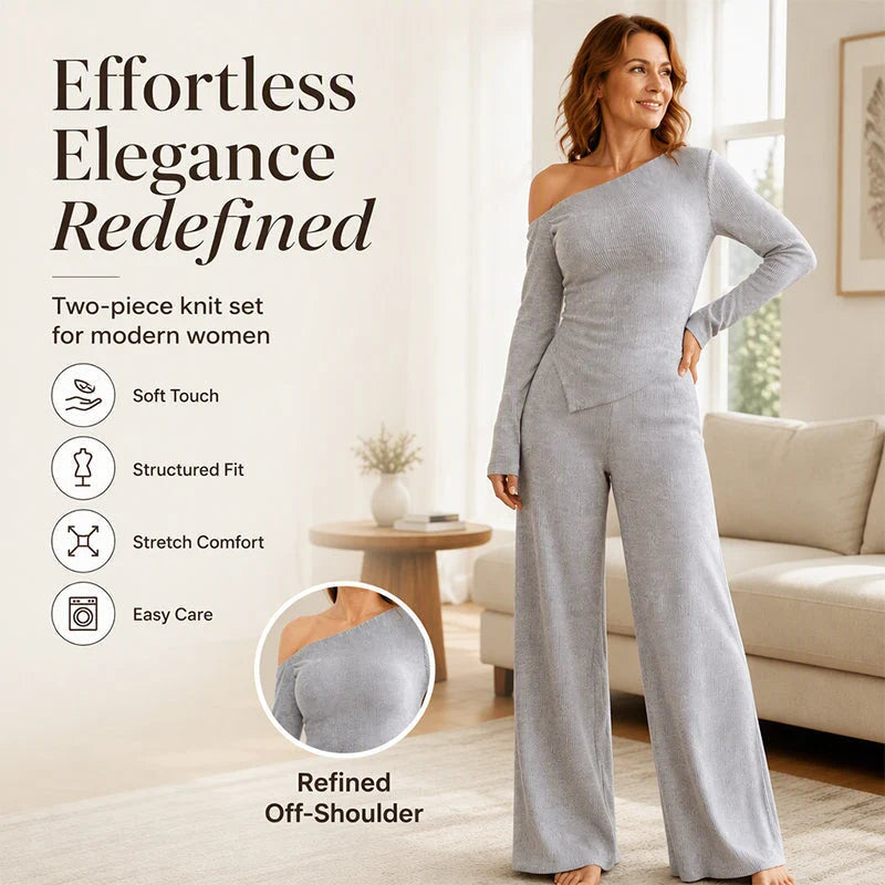 Women's Asymmetric Off-Shoulder Top & Wide-Leg Trouser Set